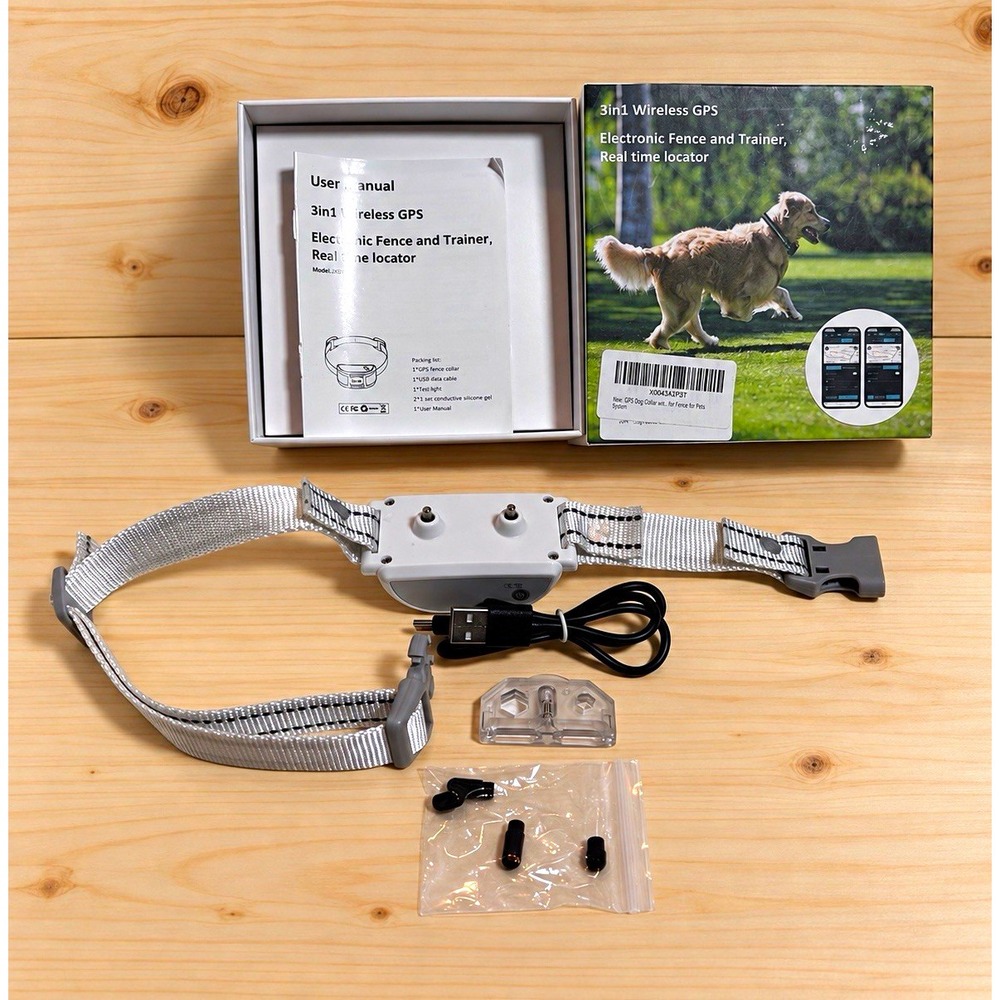 3-in-1 Wireless GPS Dog Collar Fence Trainer Real-Time Locator, NOB[Z]